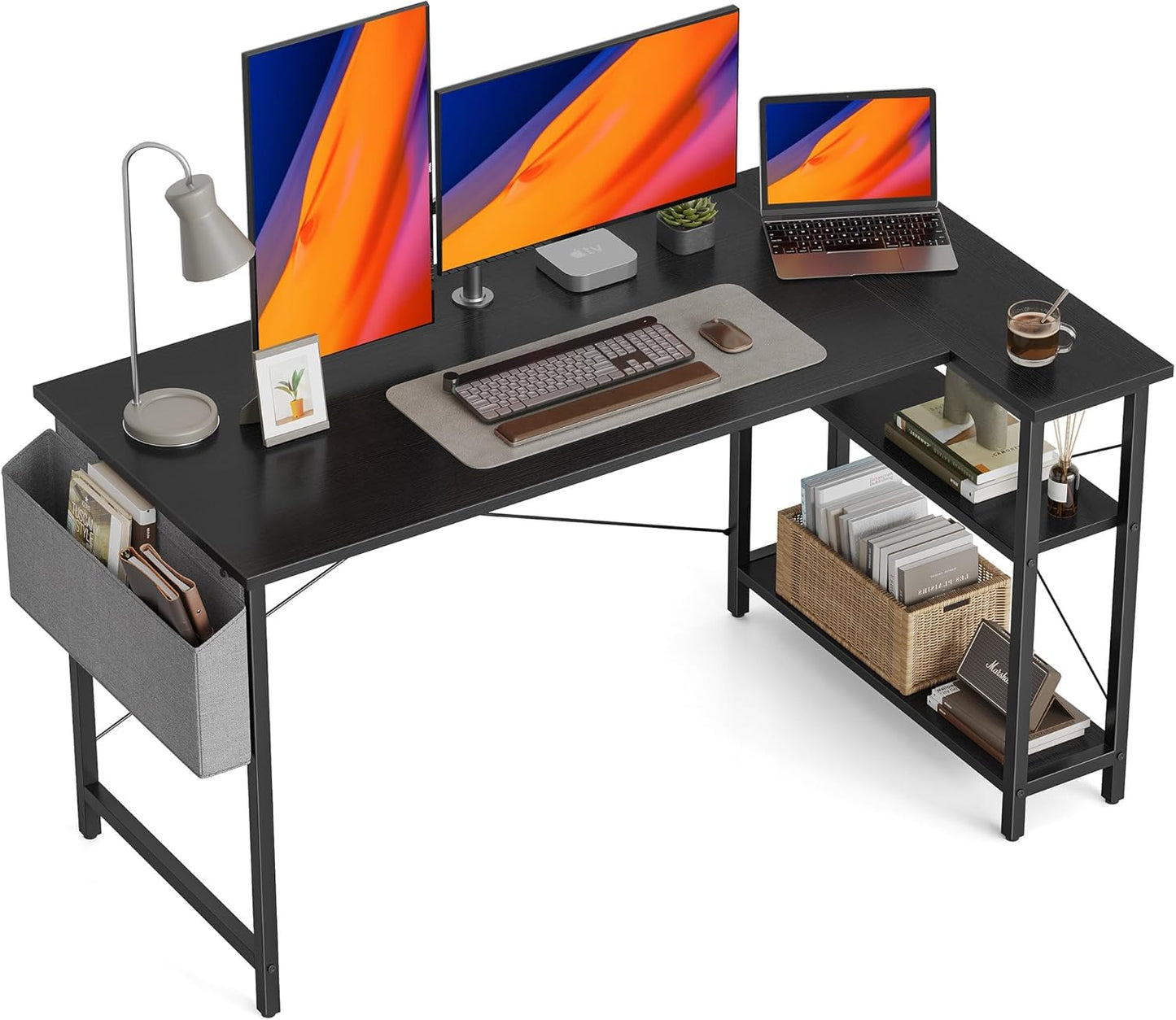 CubiCubi L Shaped Desk with Reversible Storage for Home Office