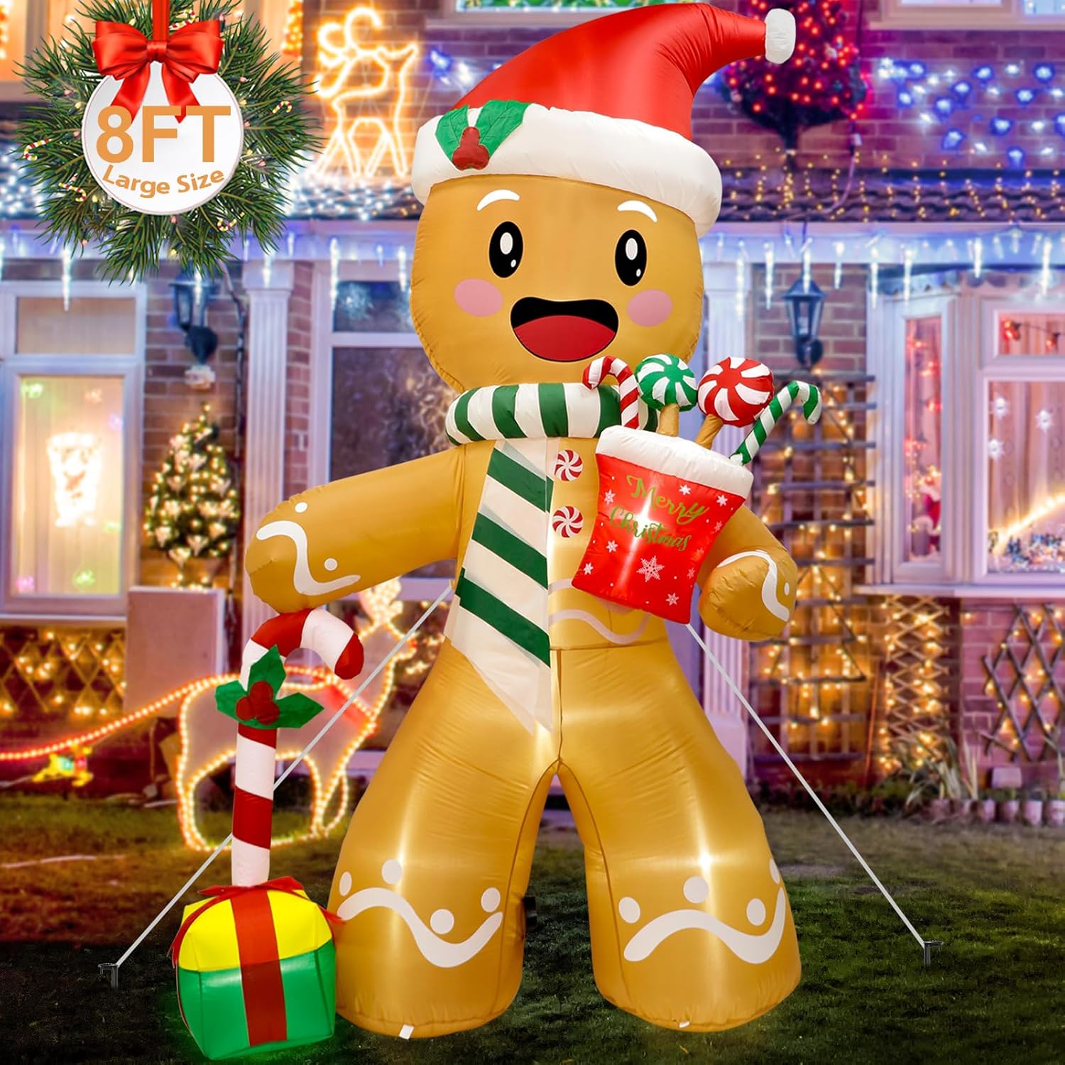 8FT Christmas Inflatables Gingerbread Man for Yard Decor