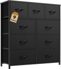 Fabric Dresser with 9 Drawers - Black Storage Tower for Hallway