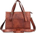 Genuine Brown Leather Laptop Tote Bag for Women - Large Capacity