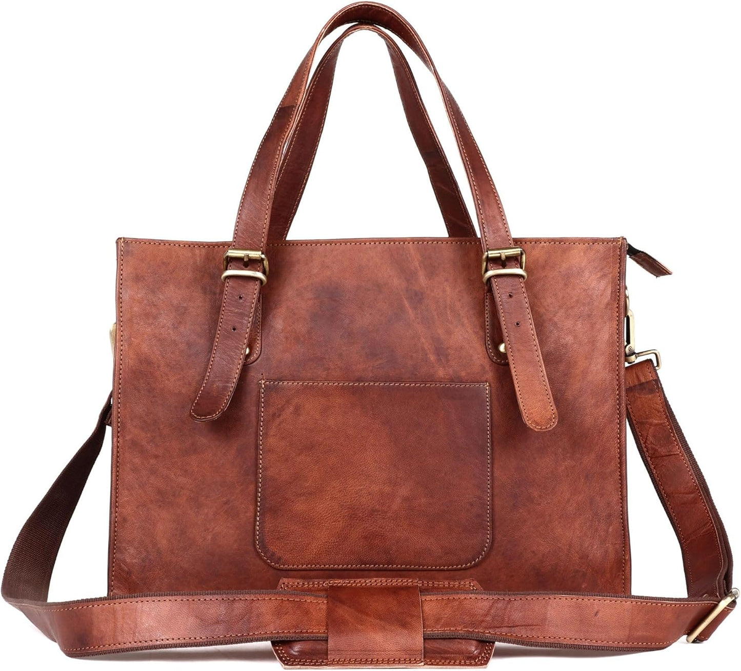 Genuine Brown Leather Tote Laptop Bag for Women - Stylish & Versatile