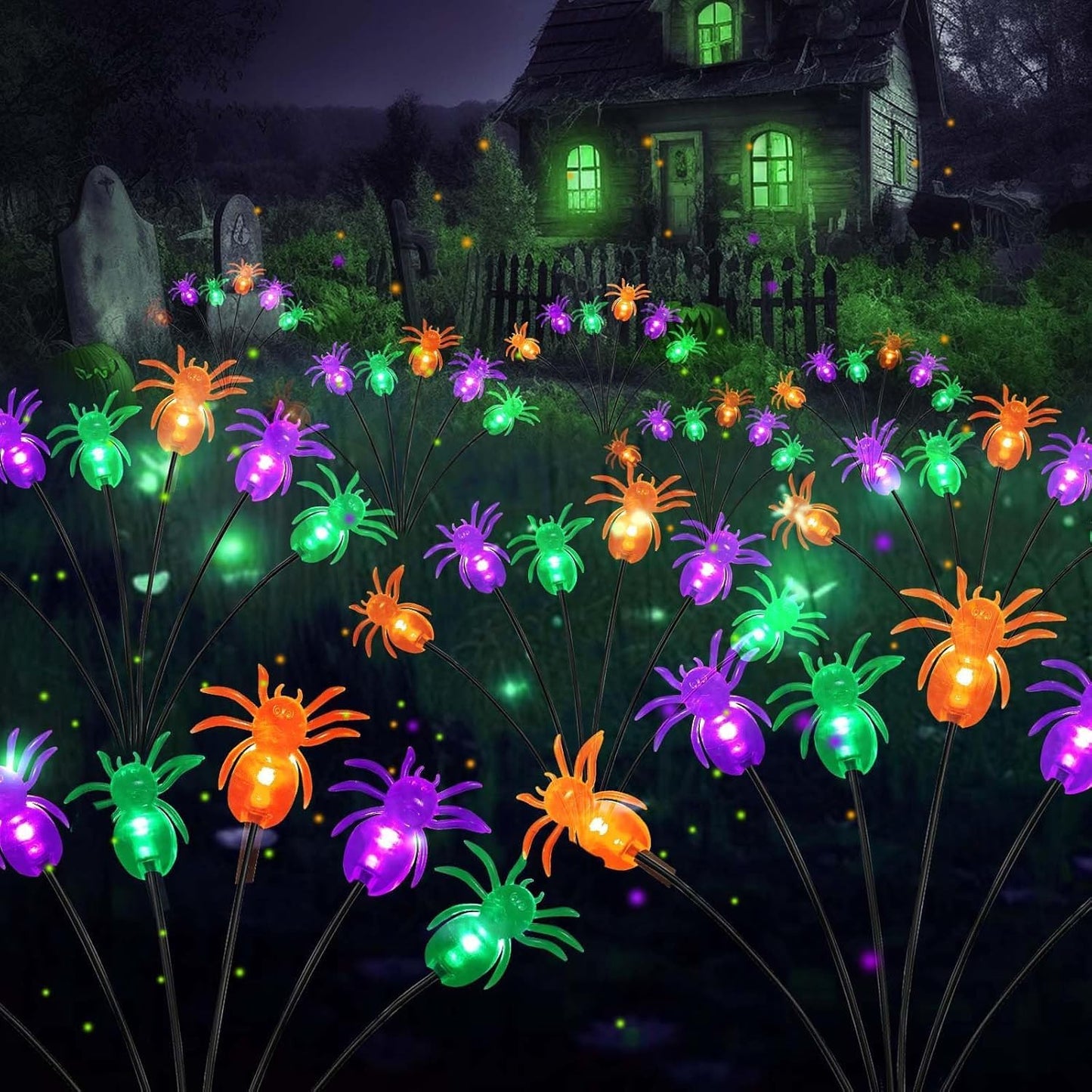 6Pack Total 48LED Purple Orange Green Spider Solar Lights Outdoor