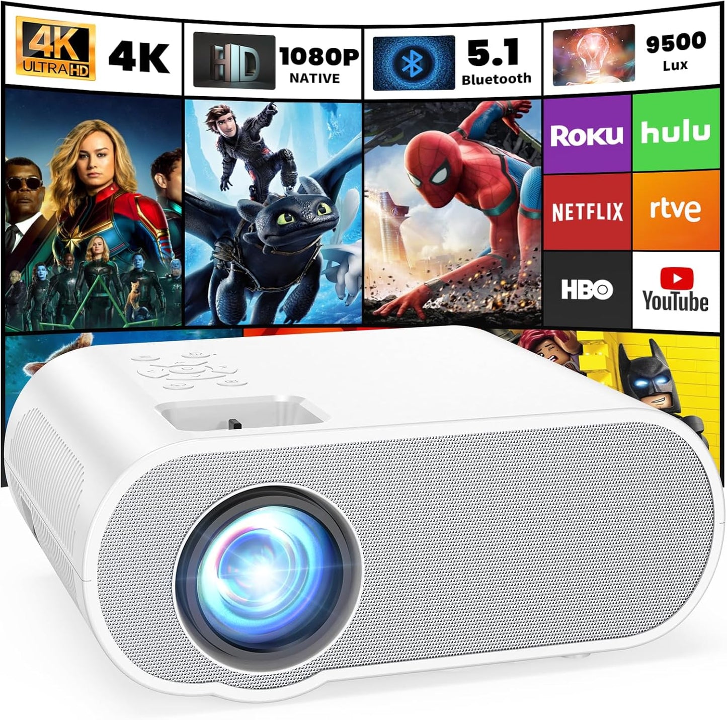 HOMPOW Full HD Bluetooth Projector - Ultimate Portability