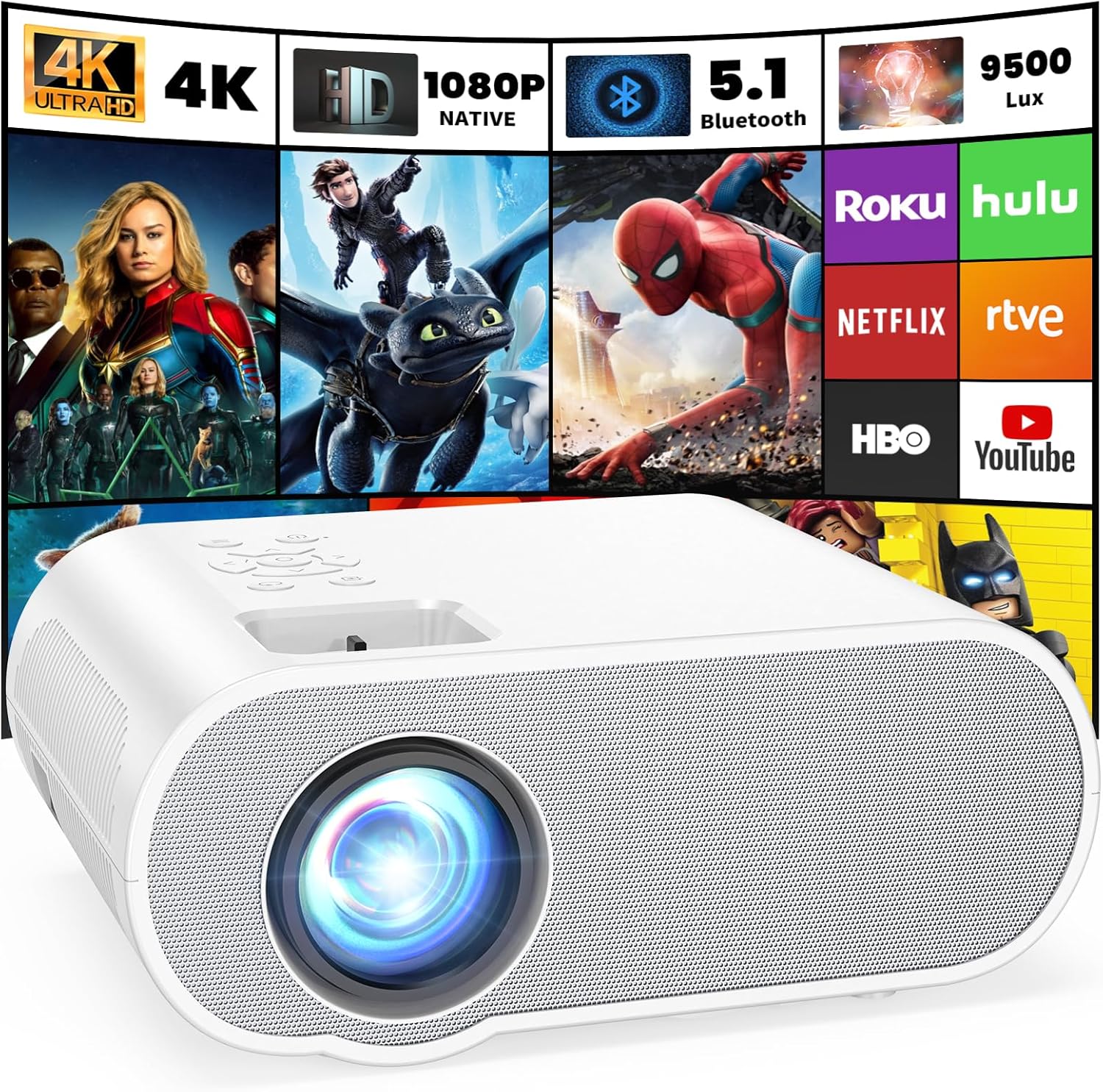 HOMPOW Full HD Bluetooth Projector - Ultimate Portability
