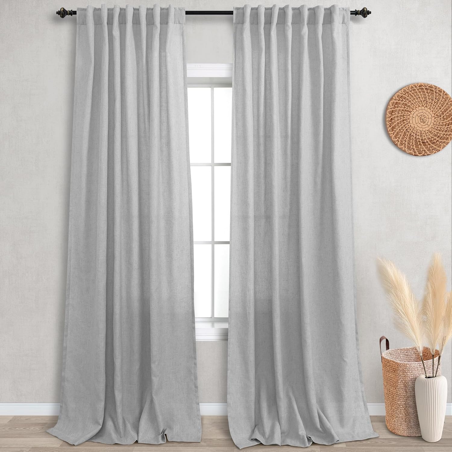 KOUFALL Grey Curtains 108 Inches Long for Living Room Decor