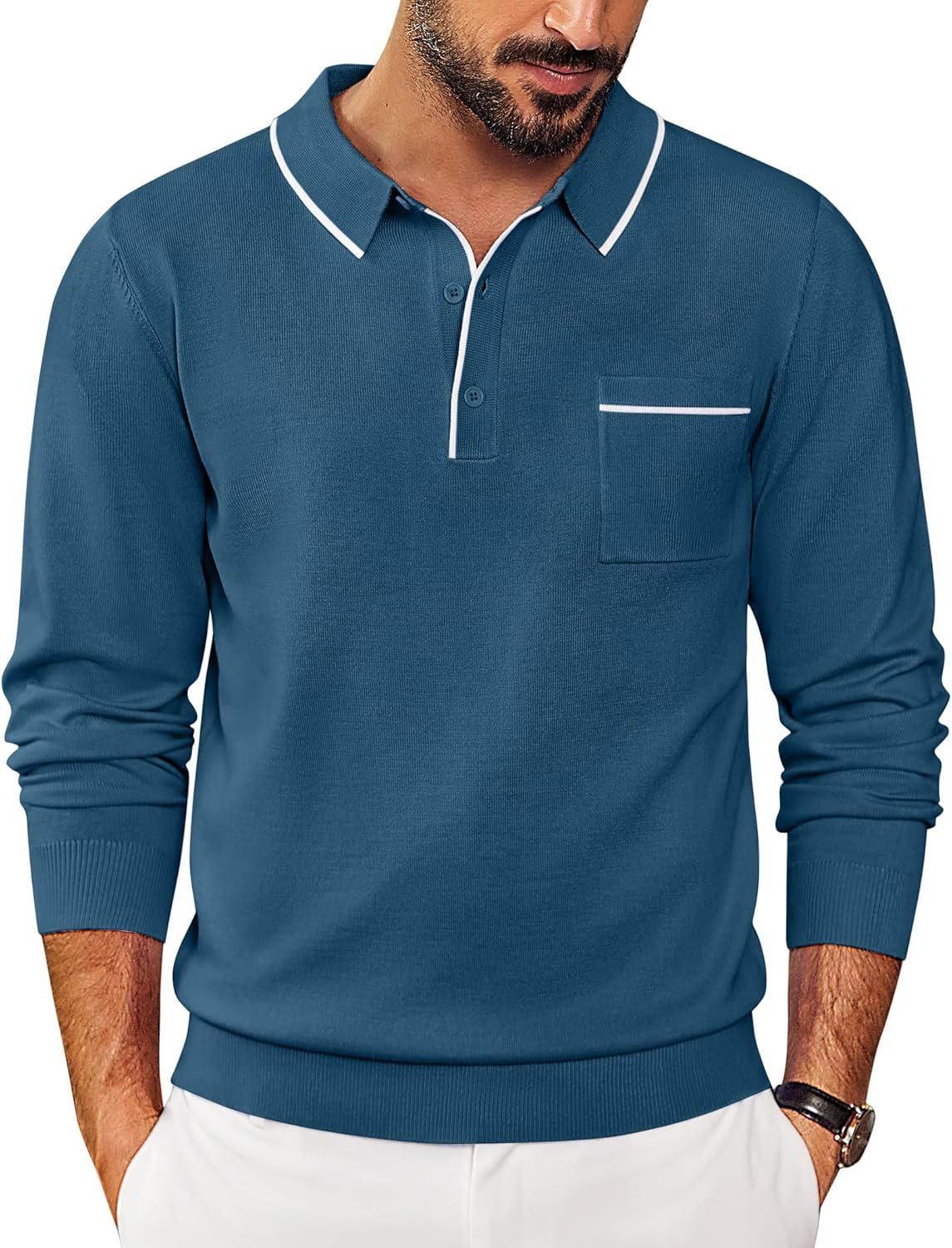 Stylish COOFANDY Mens Knit Polo Long Sleeve Sweater for All Occasions