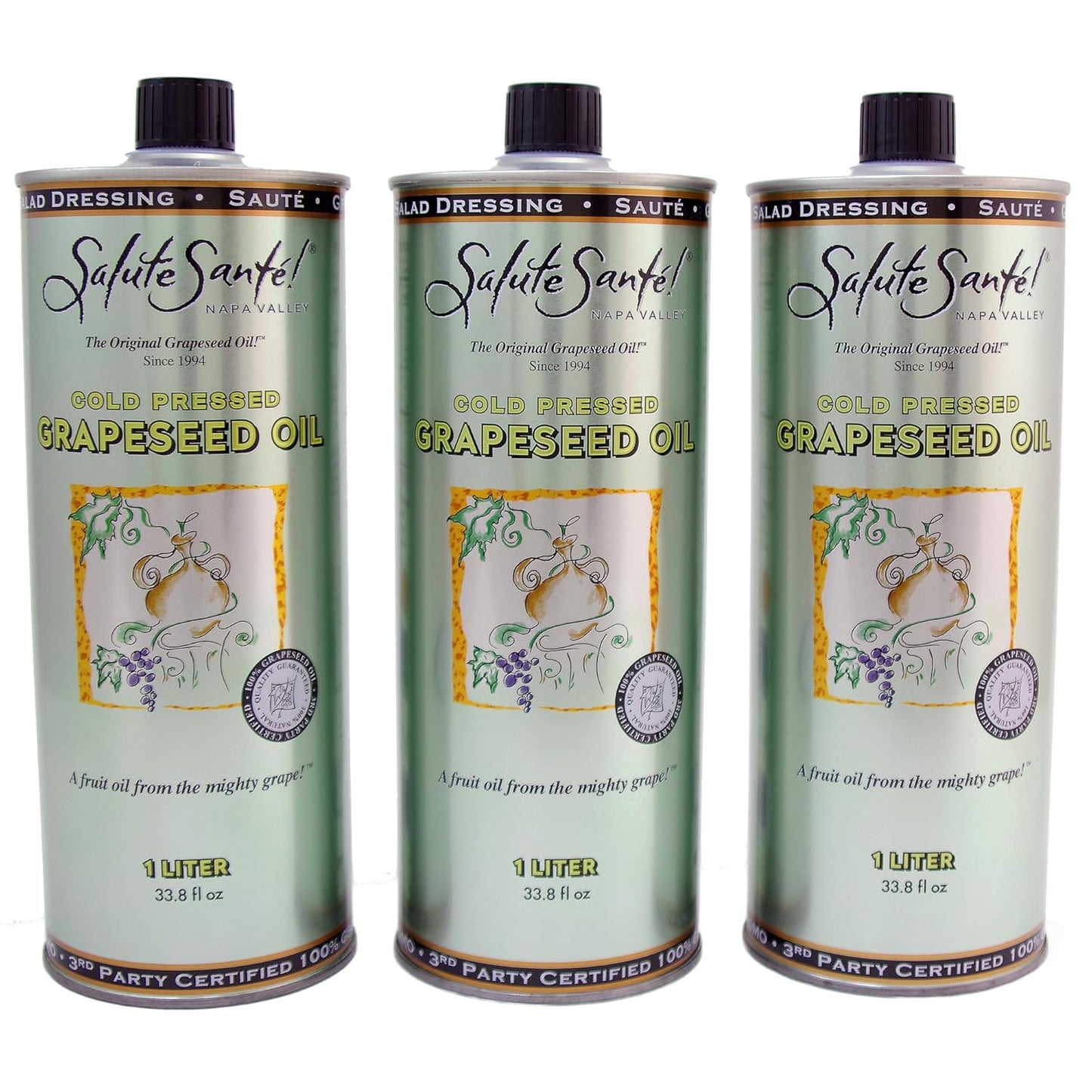 Cold Pressed Grapeseed Oil 1 Liter 3 Pack for Healthy Cooking