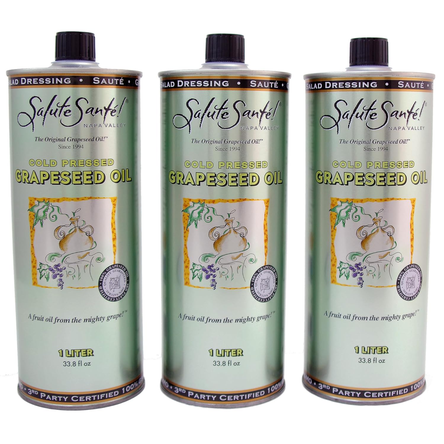 Cold Pressed Grapeseed Oil 1 Liter 3 Pack for Healthy Cooking