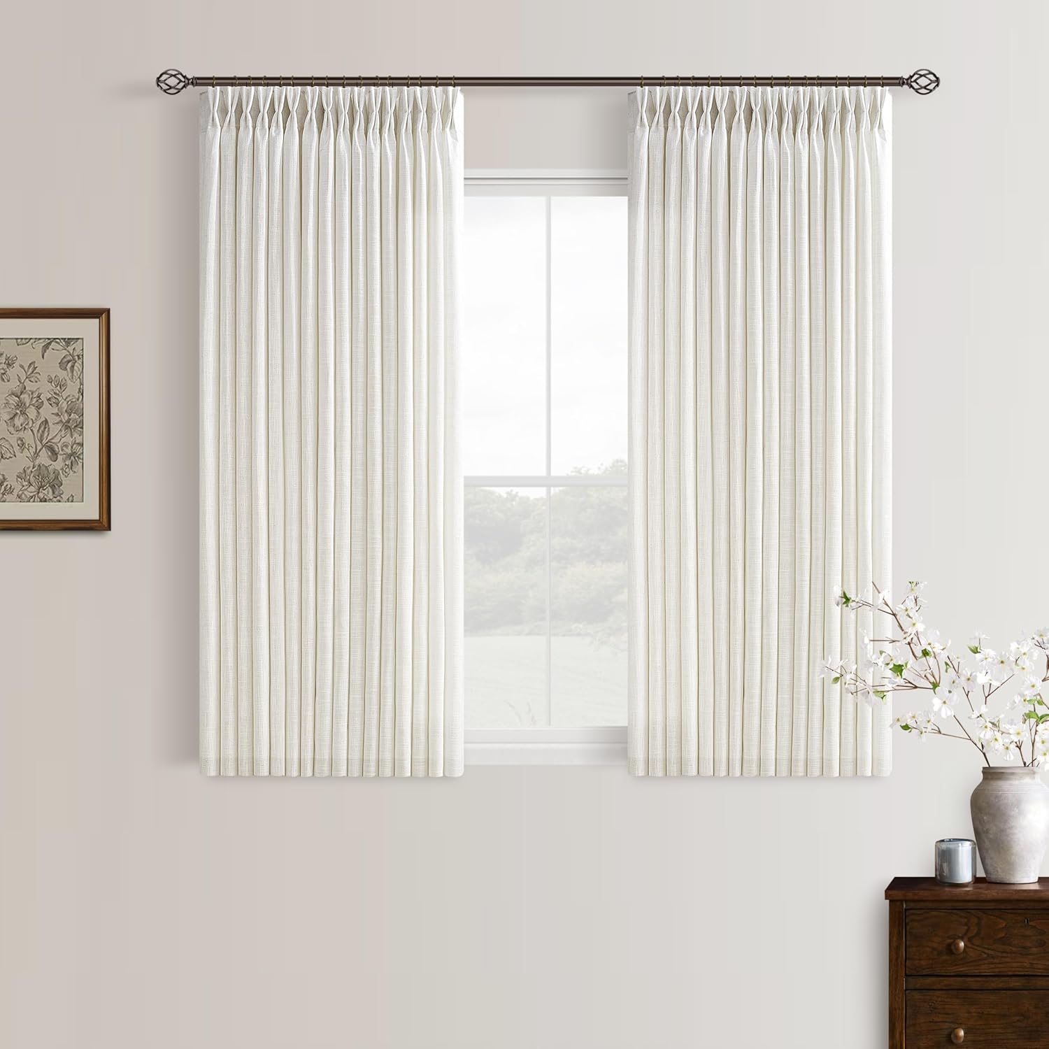 Natural Pinch Pleated Linen Curtains for Bedroom & Dining Room