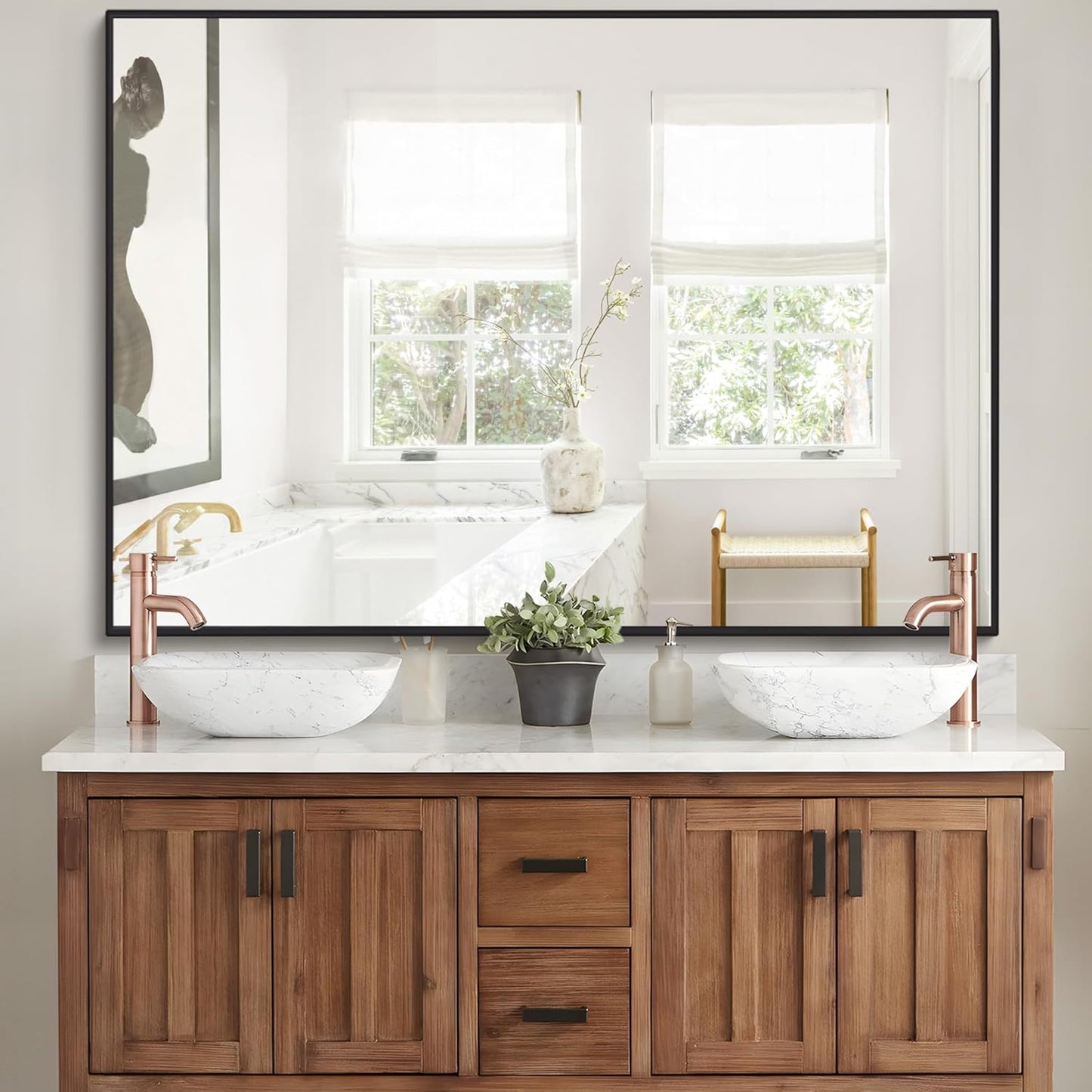 Black Bathroom Mirror for Wall, 30x48 Inch Rectangle Design
