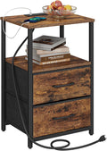 End Table with Charging Station and Drawers - Compact Bedside Table