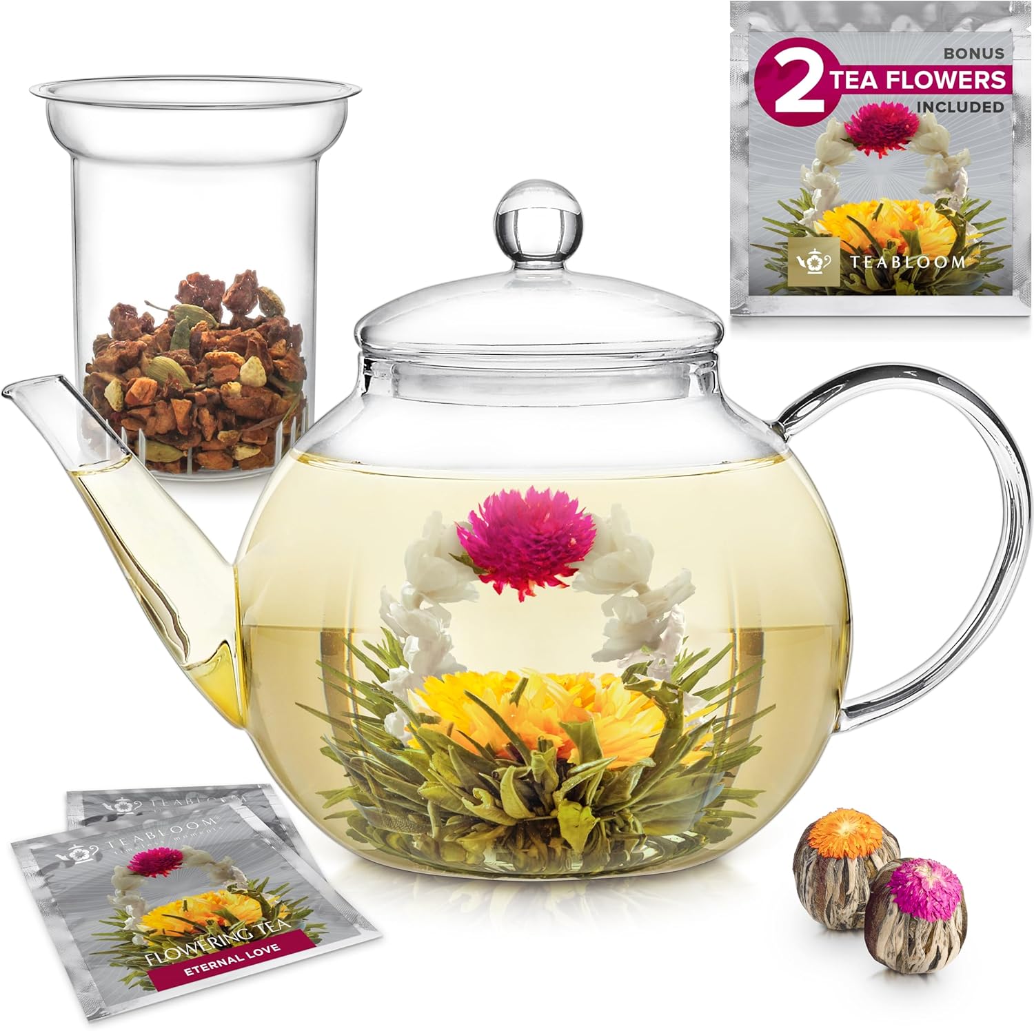 Teabloom Glass Teapot with Infuser for Perfect Tea Brewing