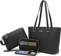 Women Medium Faux Leather Tote Satchel with Matching Wallet - Foldable