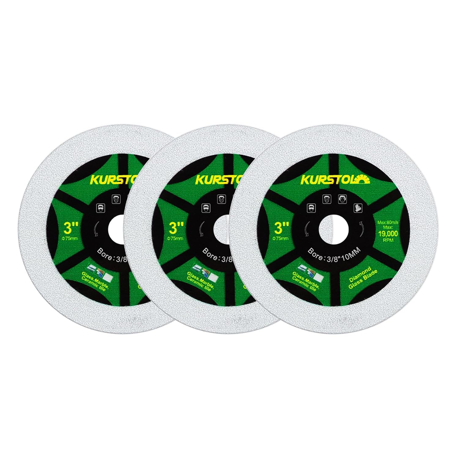 KURSTOL 3pcs Diamond Glass Cutting Disc Set - Precision Cutting for Glass & More