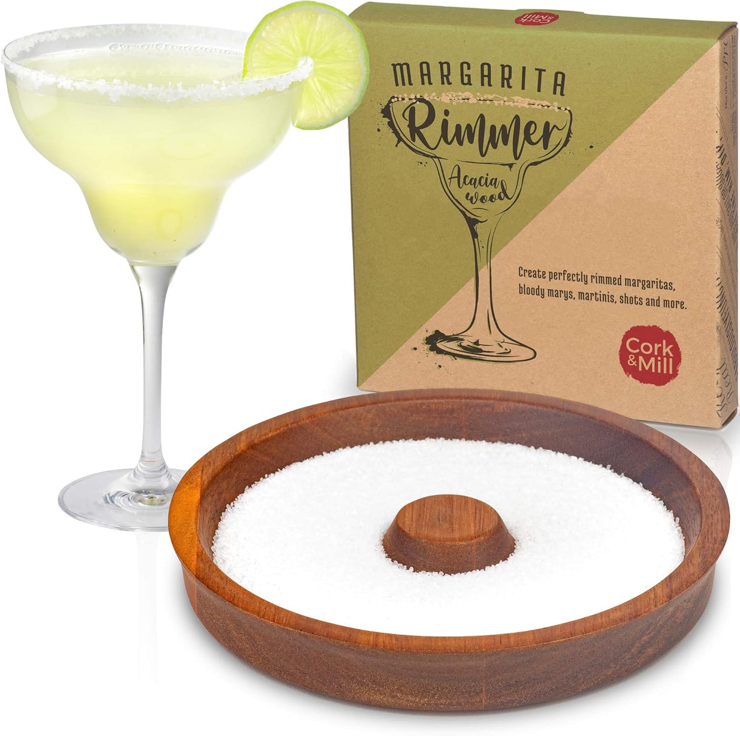 Cork & Mill Margarita Rimmer - Acacia Wood, Fits Glasses Up To 5.5