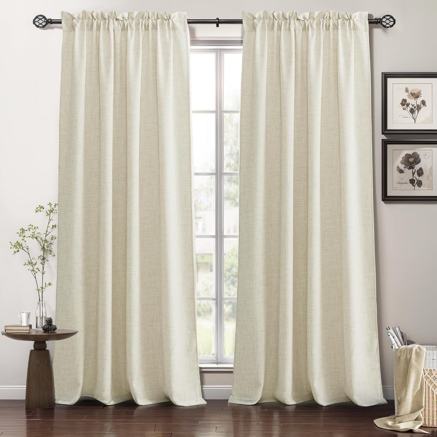 RYB HOME Linen Sheer Curtains for Living and Dining Rooms