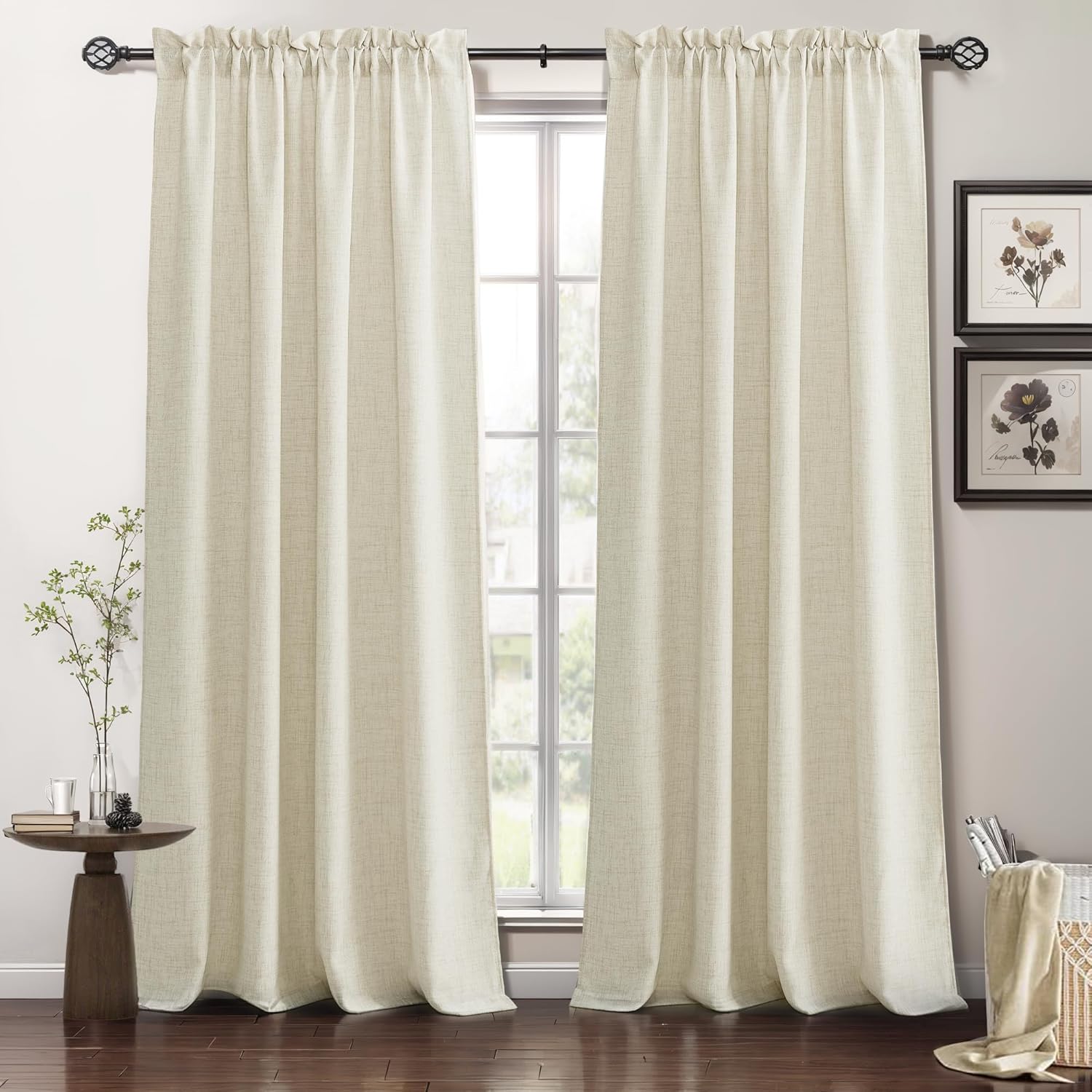 RYB HOME Linen Sheer Curtains for Living and Dining Rooms