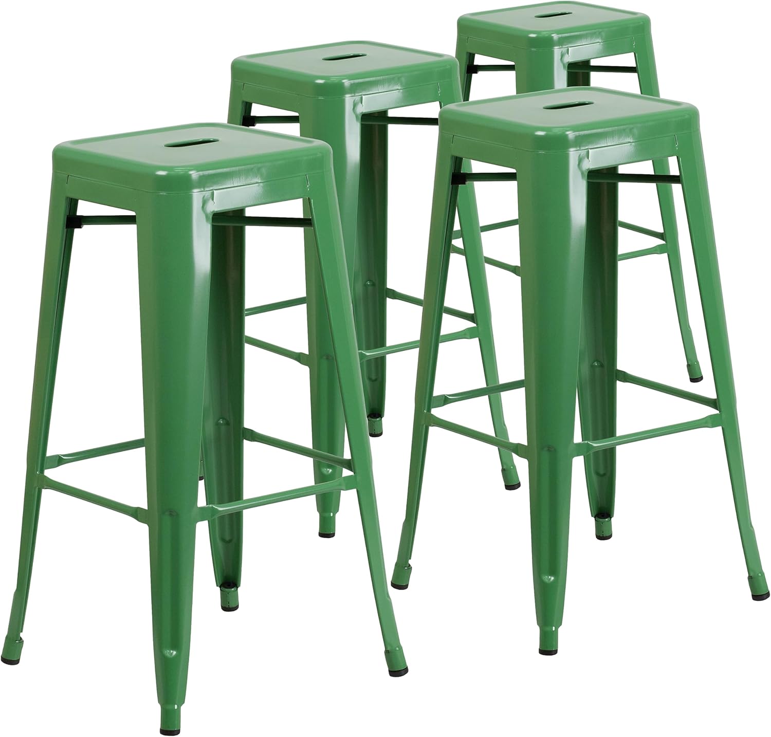 Backless Green Metal Barstool Set for Indoor and Outdoor Use