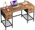 47 in Computer Desk with 4 Drawers - Spacious Rustic Brown Work Desk