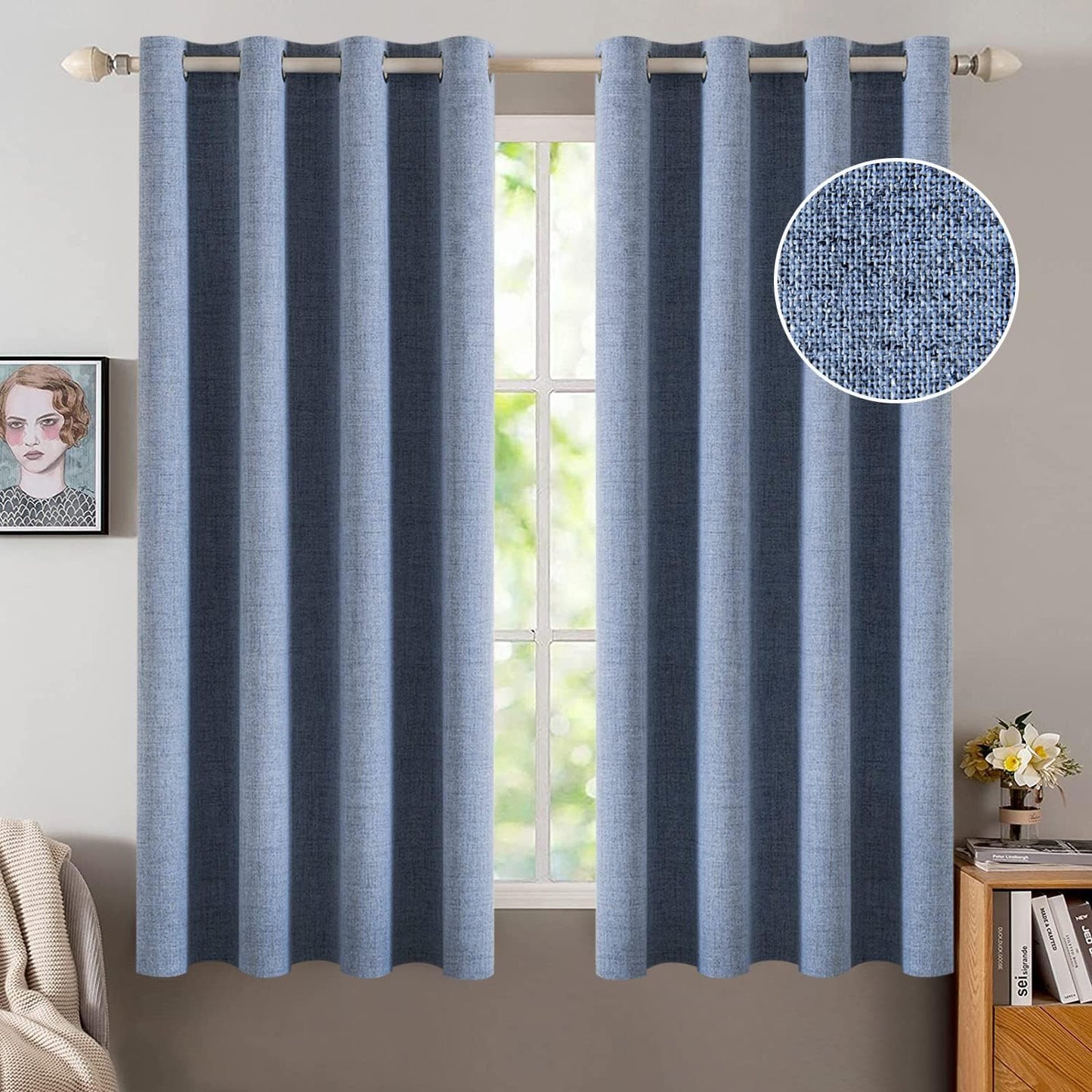 MIULEE Linen Texture Blackout Curtains for Bedroom and Living Room