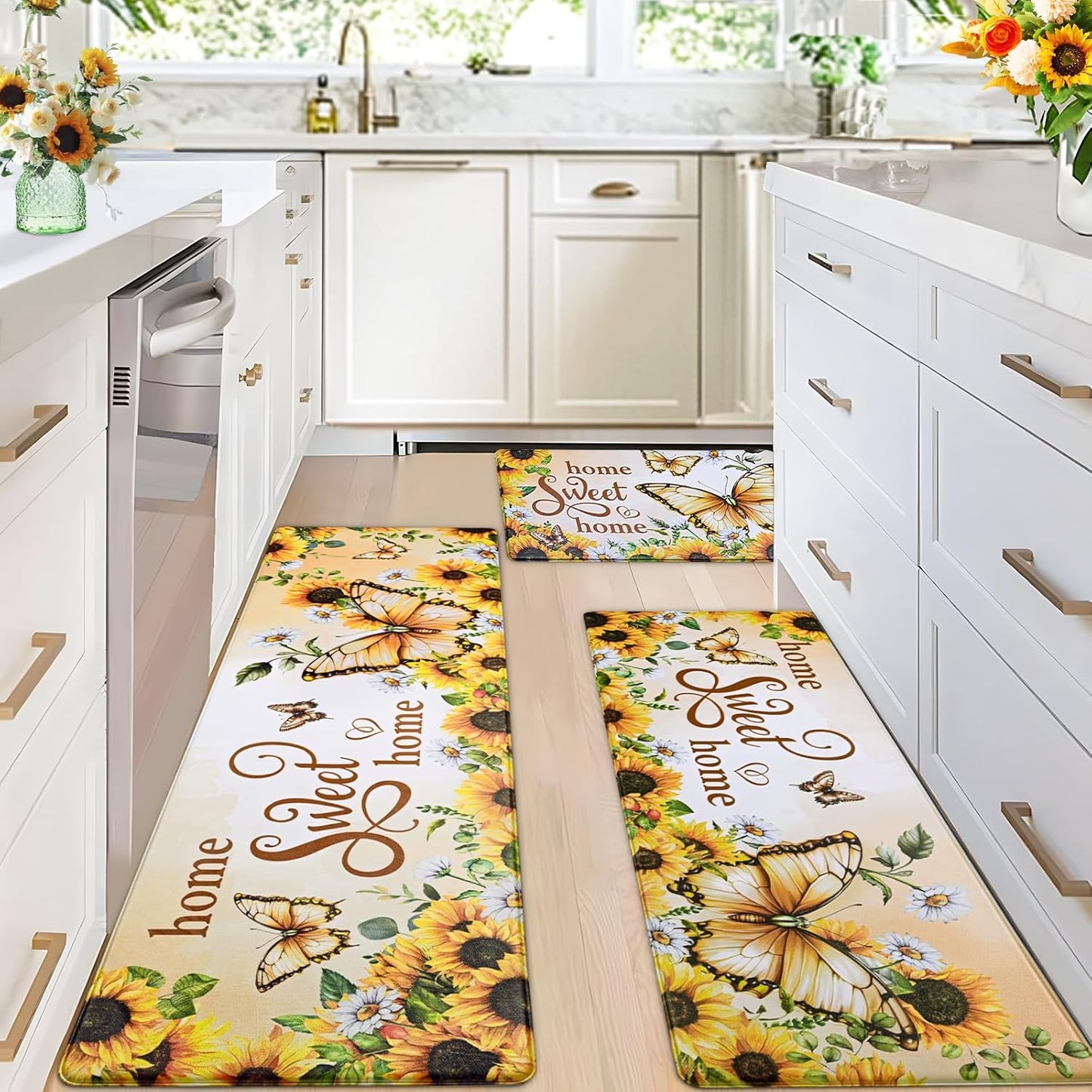 Vibrant Floral Butterfly Design Kitchen Rugs for Home Decor