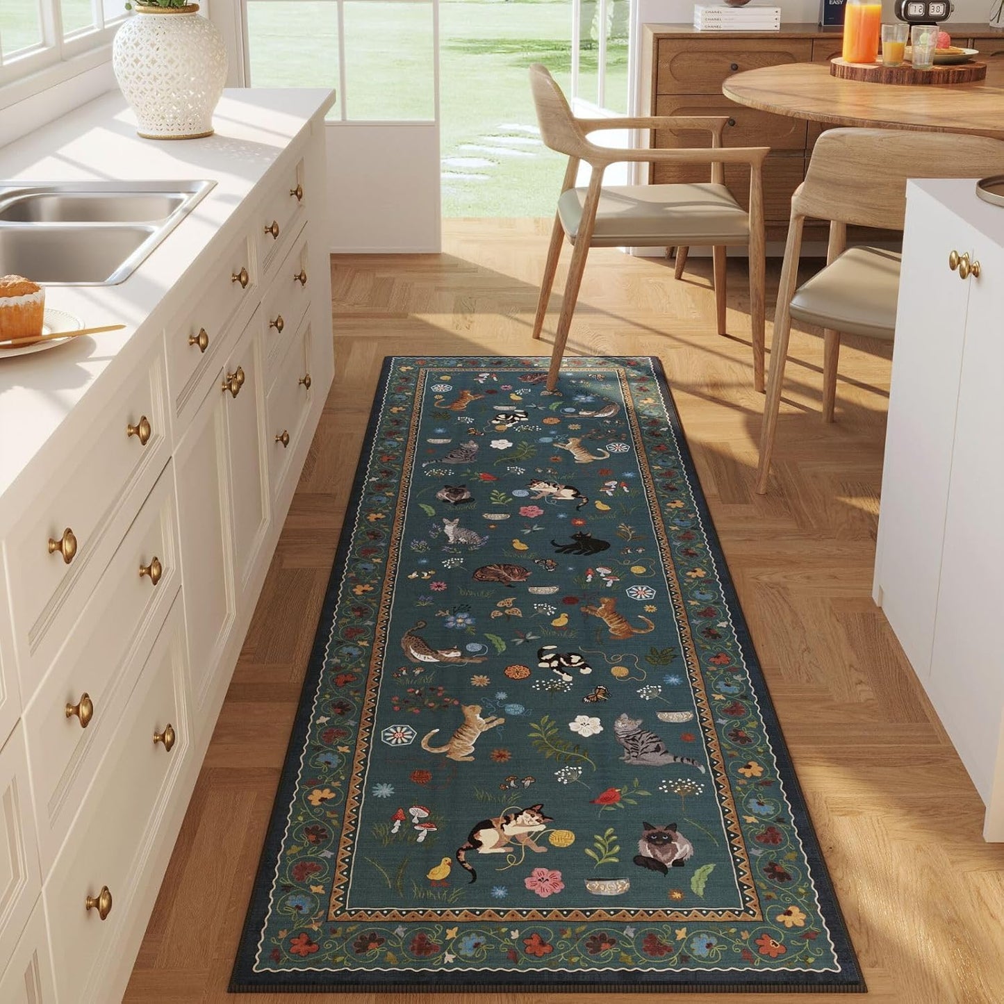 Runner Rug for Kitchen Non Slip 2ft 6in'x8ft Soft Floral Design