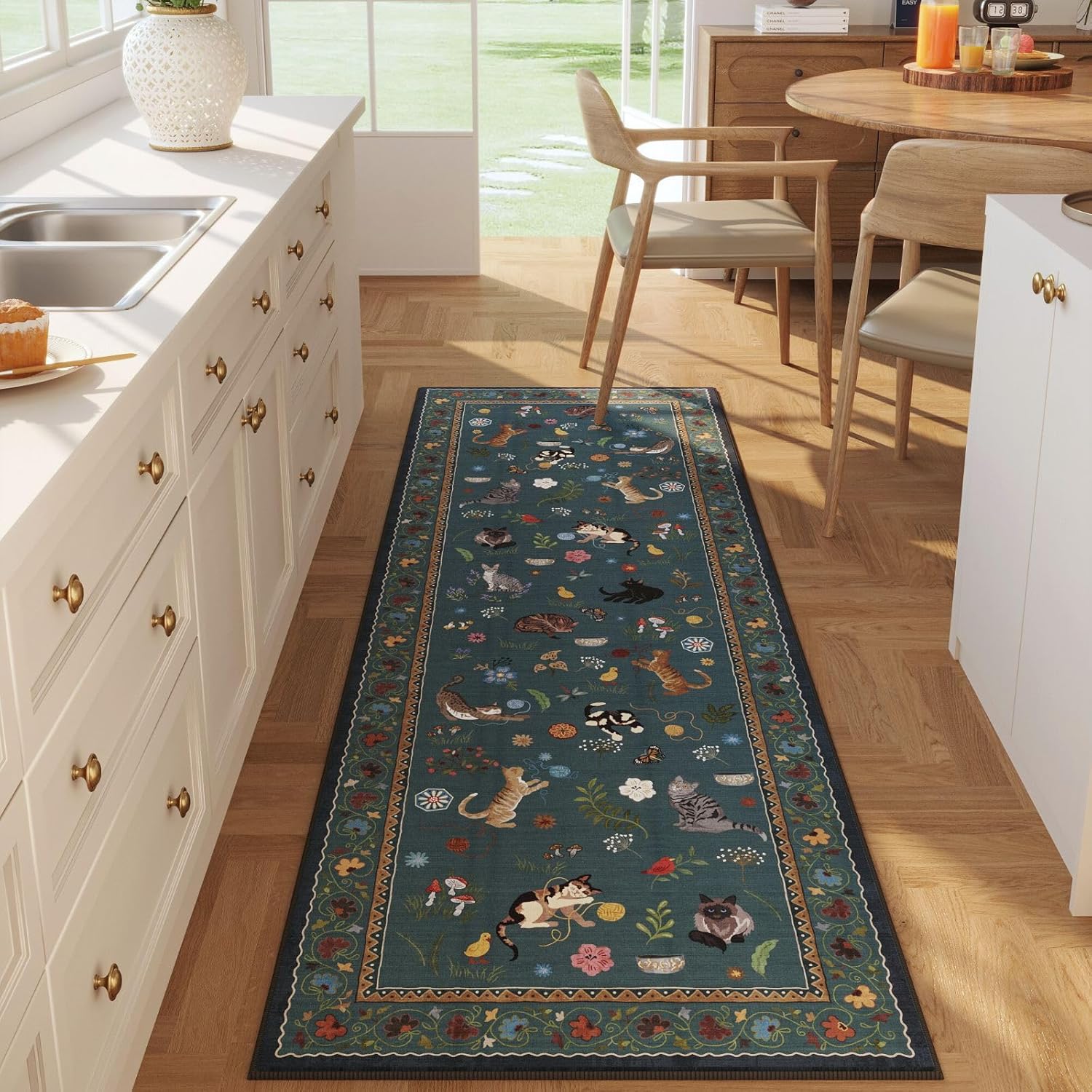 Runner Rug for Kitchen Non Slip 2ft 6in'x8ft Soft Floral Design