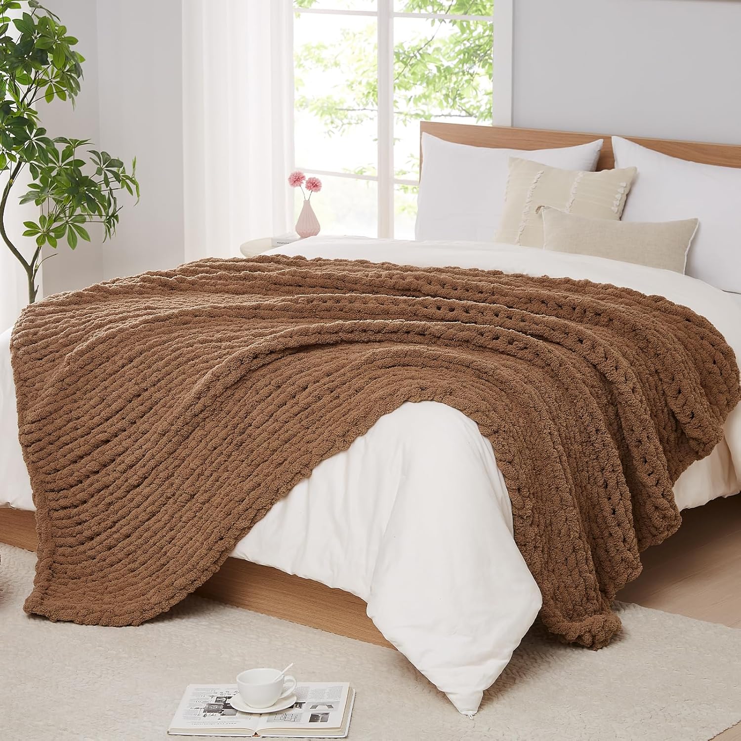 L'AGRATY Chunky Knit Blanket Throw for Cozy Home Decor