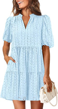 Eyelet Summer Dress for Women with Pockets - Cotton Mini Shift