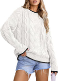 EVALESS Color Block Cable Knit Sweater - Cozy Oversized Fit