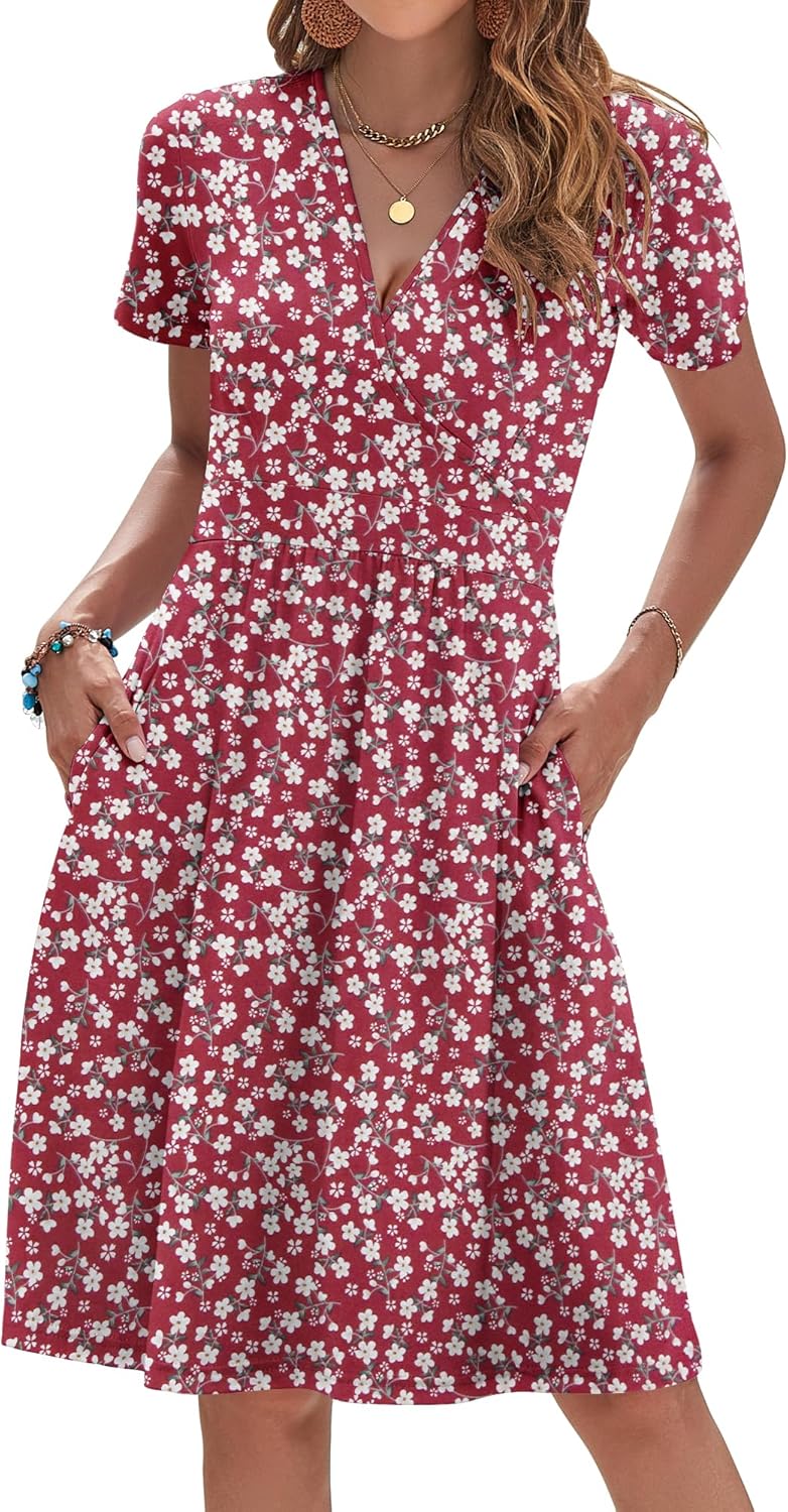 AUSELILY Womens Summer Dresses 2025 Short Sleeve V Neck Floral