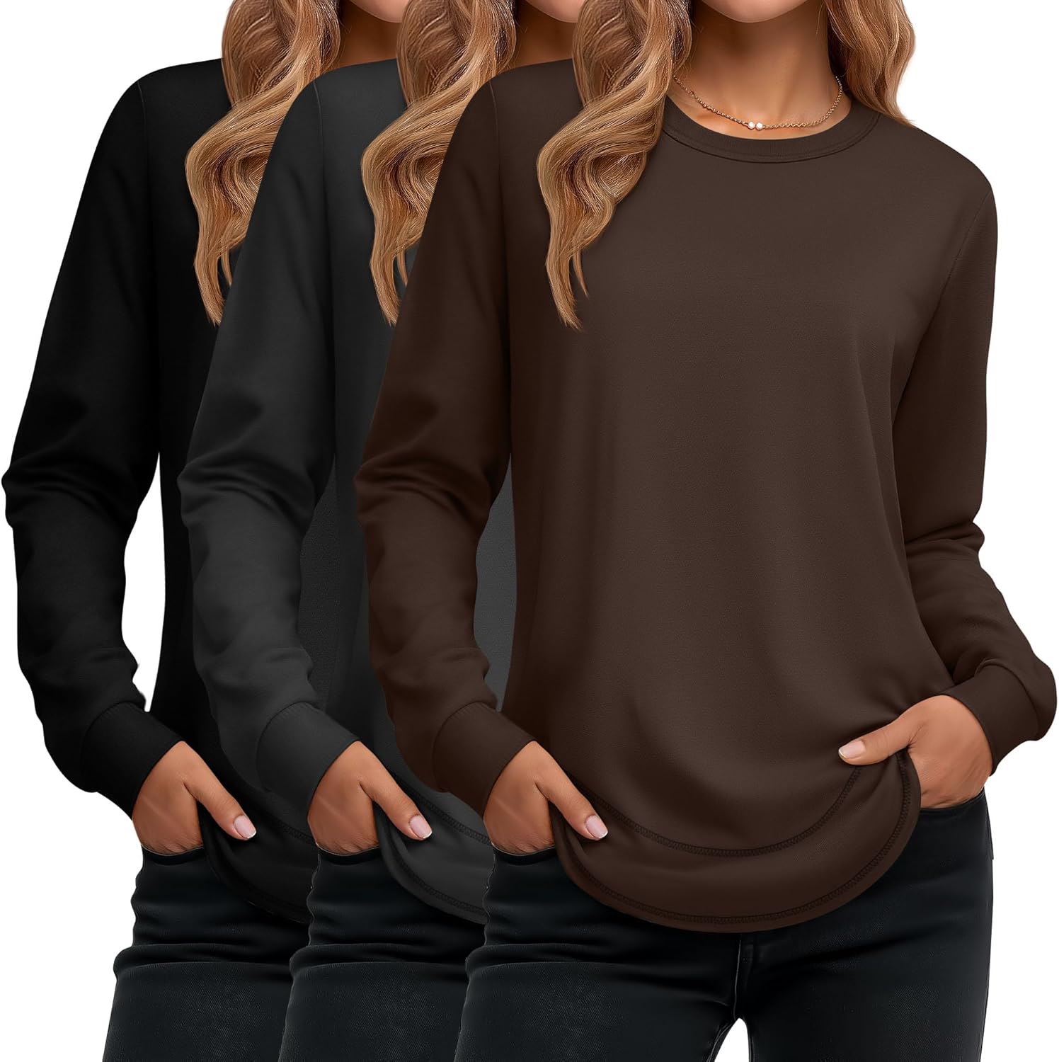 Ficerd 3 Pack Women's Long Sleeve Shirts for Casual Wear