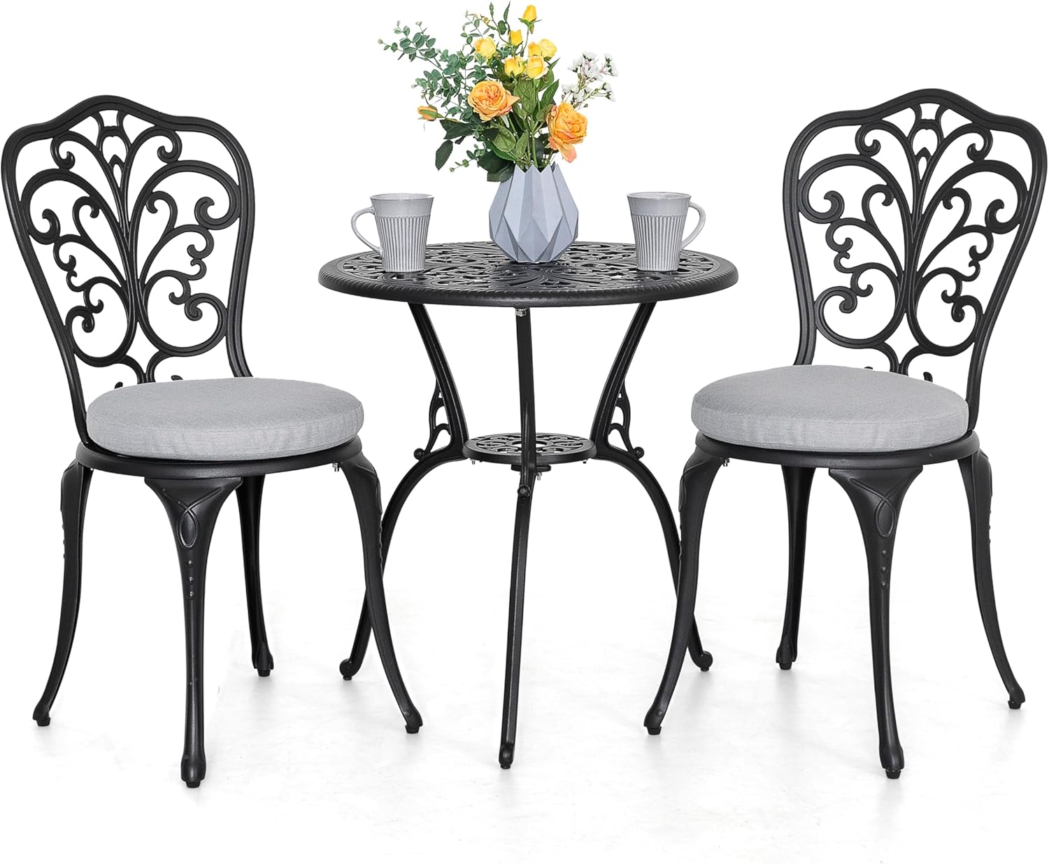 NUU GARDEN Bistro Set 3 Piece Outdoor All Weather Cast Aluminum