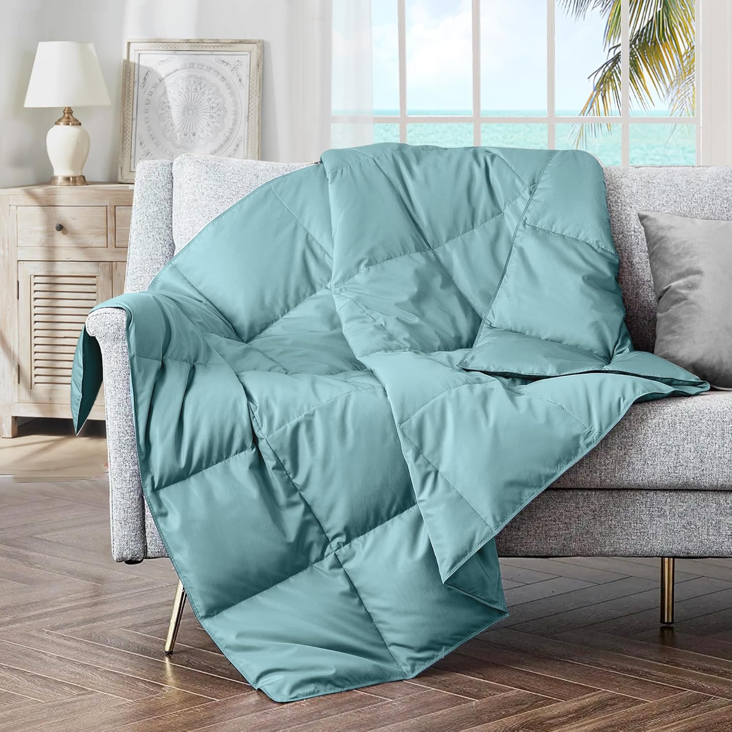 Soft Feather Down Throw Blanket for Cozy Indoor and Outdoor Use