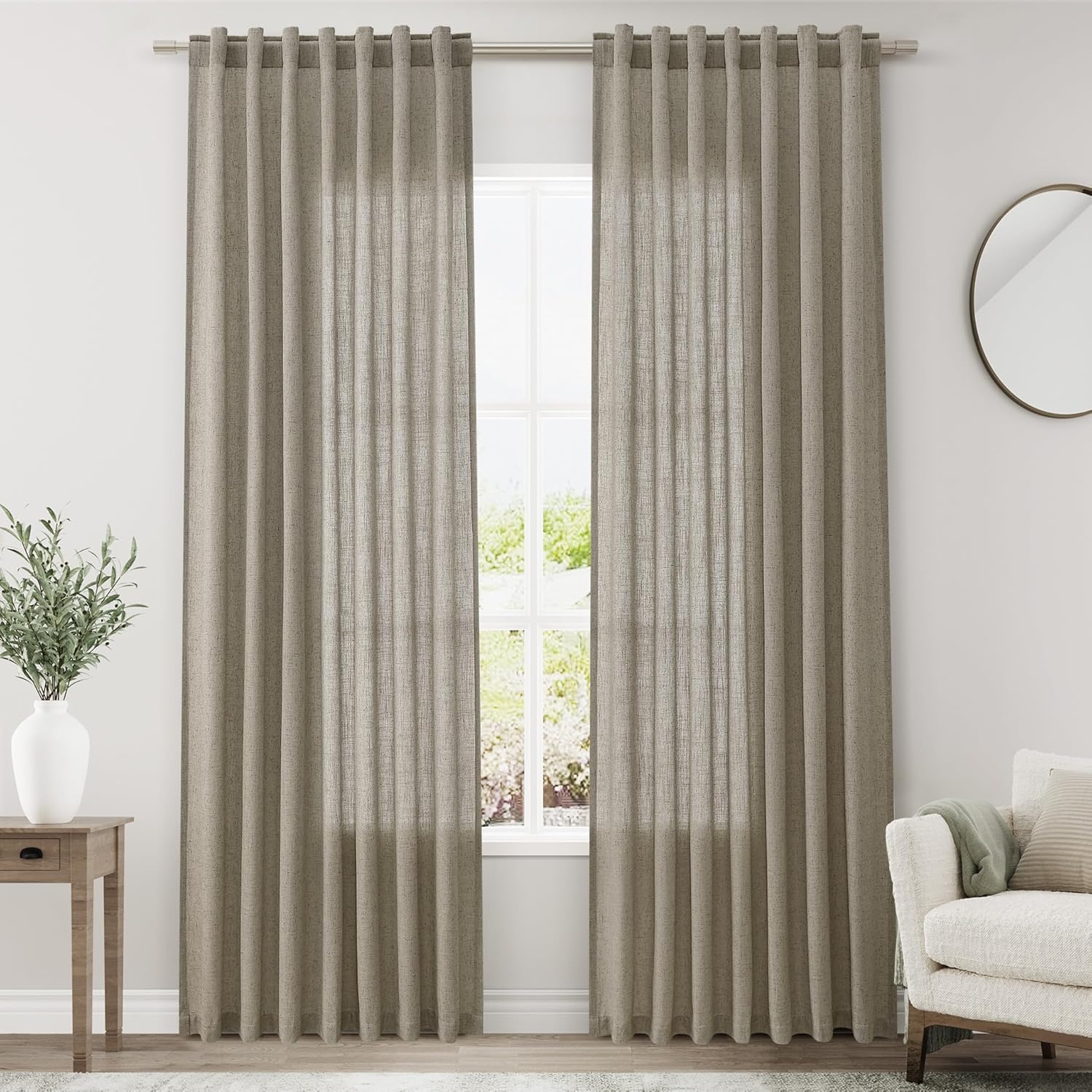 Mocha Linen Curtains 84 Inches Long for Modern Farmhouse Decor
