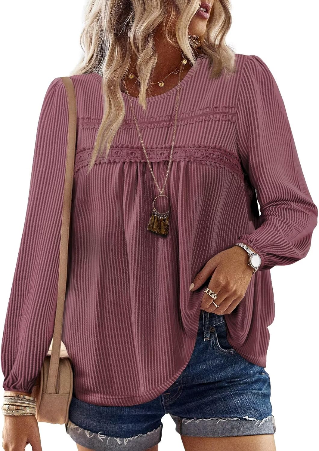 Womens Fall Tops Long Sleeve Striped Shirts for Casual Style