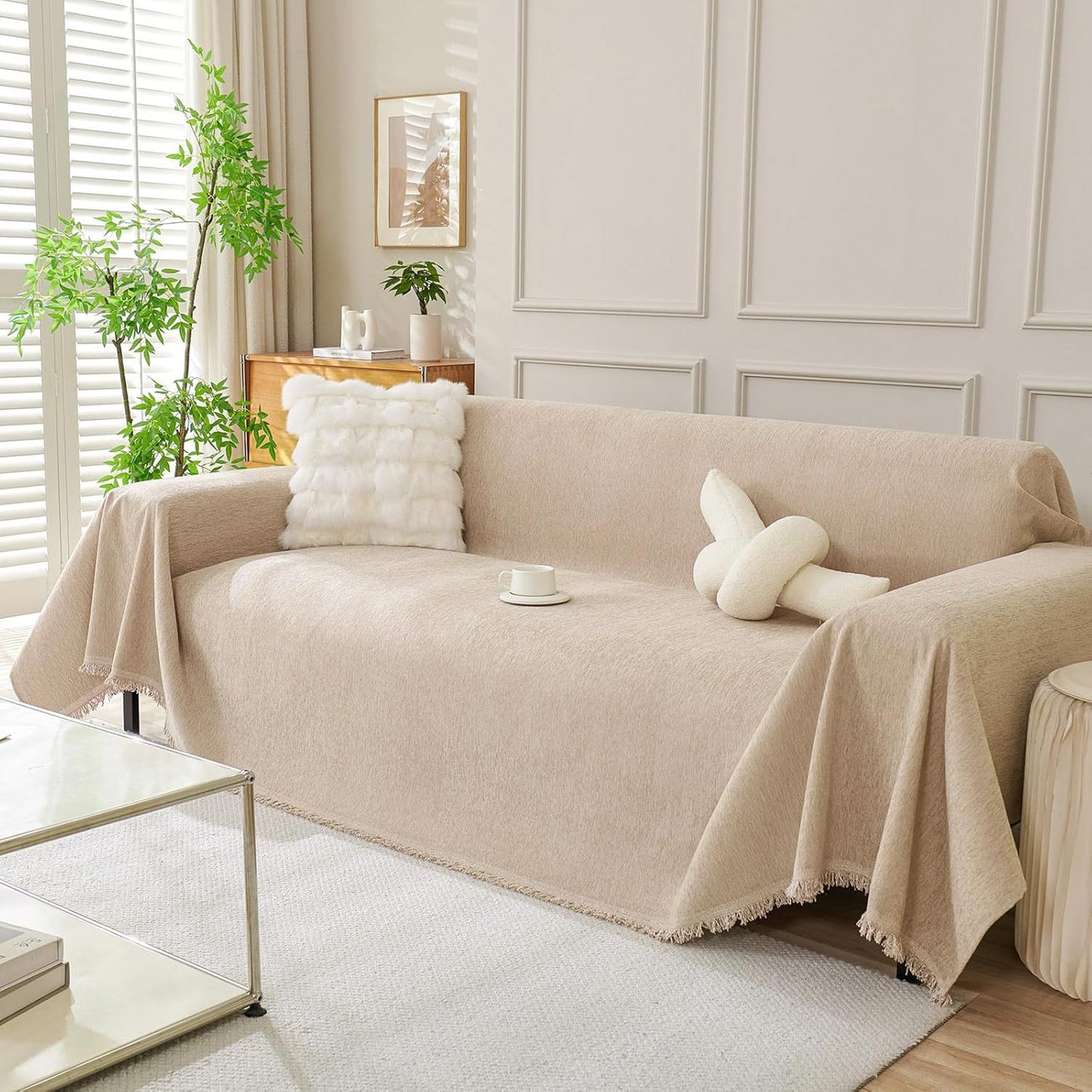 DREAMINGO Washable Chenille Couch Cover for 2 Cushion Sofa
