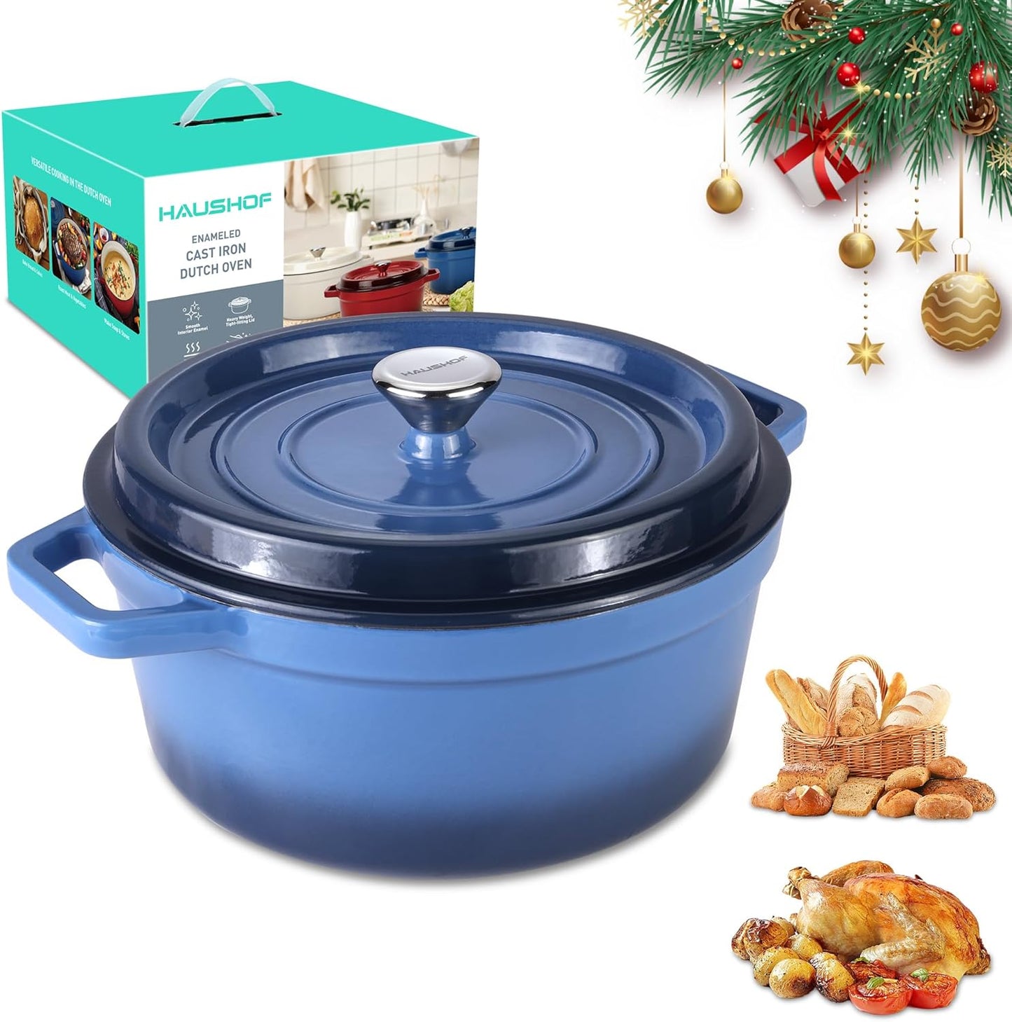 HAUSHOF 5.3QT Enameled Cast Iron Dutch Oven for Cooking