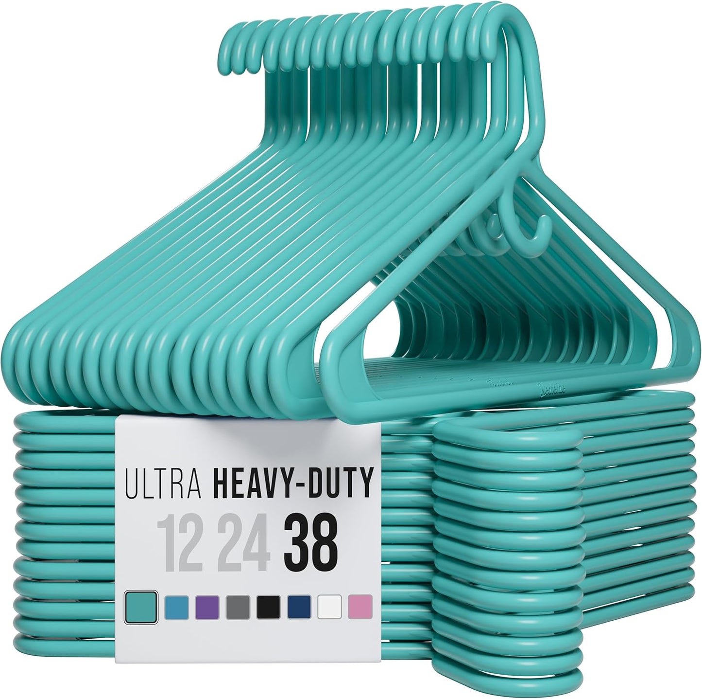 Ultra Heavy Duty Plastic Clothes Hangers - Aqua - 38 Pack