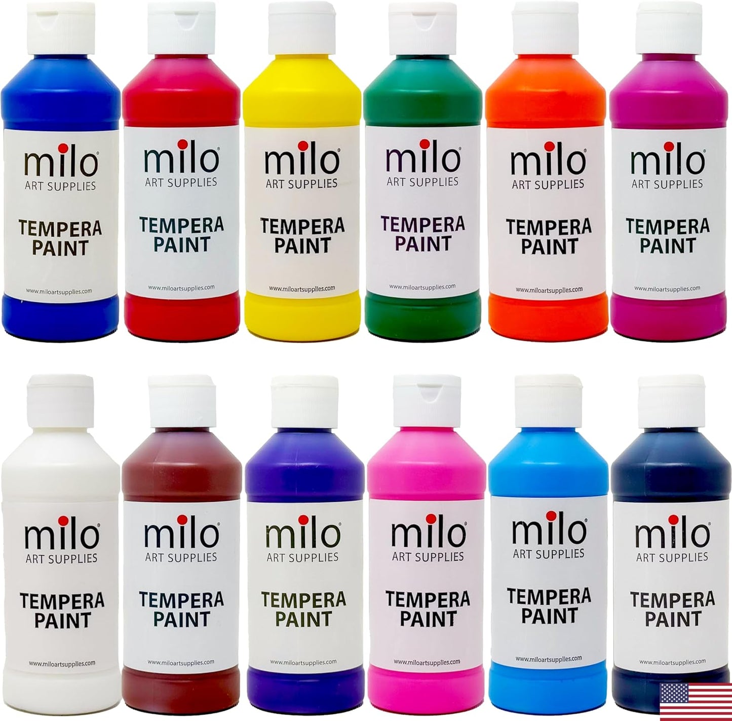 Milo Washable Paint for Kids - 12 Colors in 8 oz Bottles