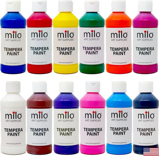 Milo Washable Paint for Kids - 12 Colors in 8 oz Bottles
