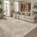 Machine Washable Brown and Beige Area Rug 4x6 - Vintage Floral Low