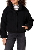 Womens Cropped Sherpa Fleece Full-Zip Puffer Jacket - Cozy Fit