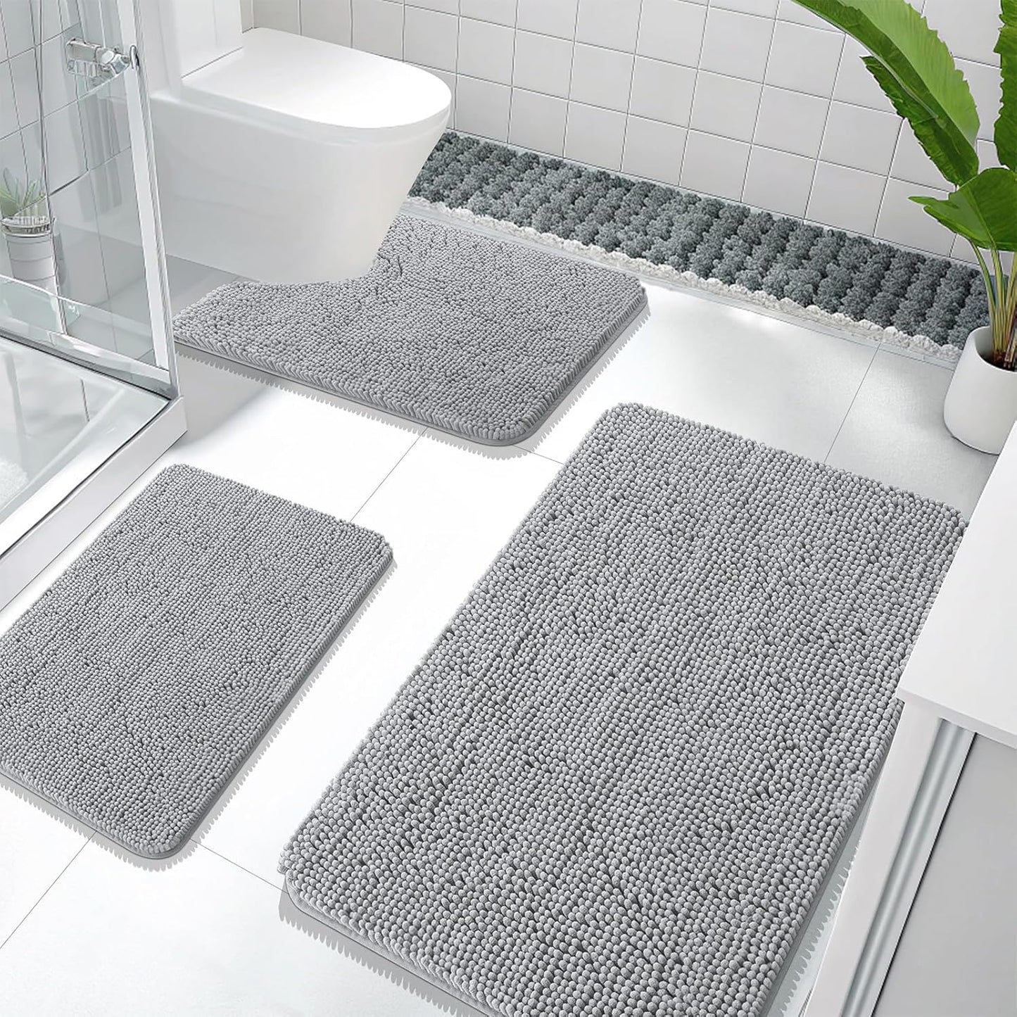 OLANLY Soft Chenille Bathroom Rugs Set for Ultimate Comfort