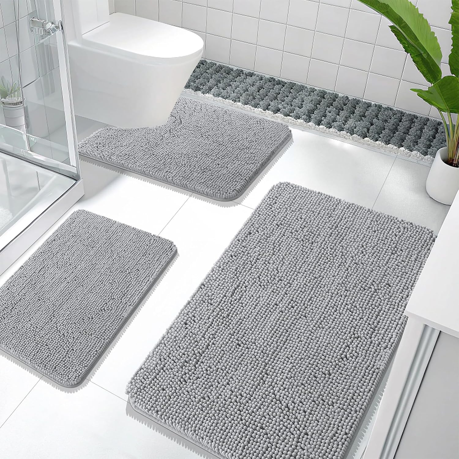 OLANLY Soft Chenille Bathroom Rugs Set for Ultimate Comfort
