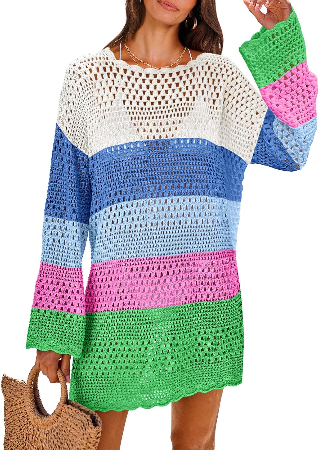 ANRABESS Women Swimsuit Crochet Swim Cover Up for Summer Fun