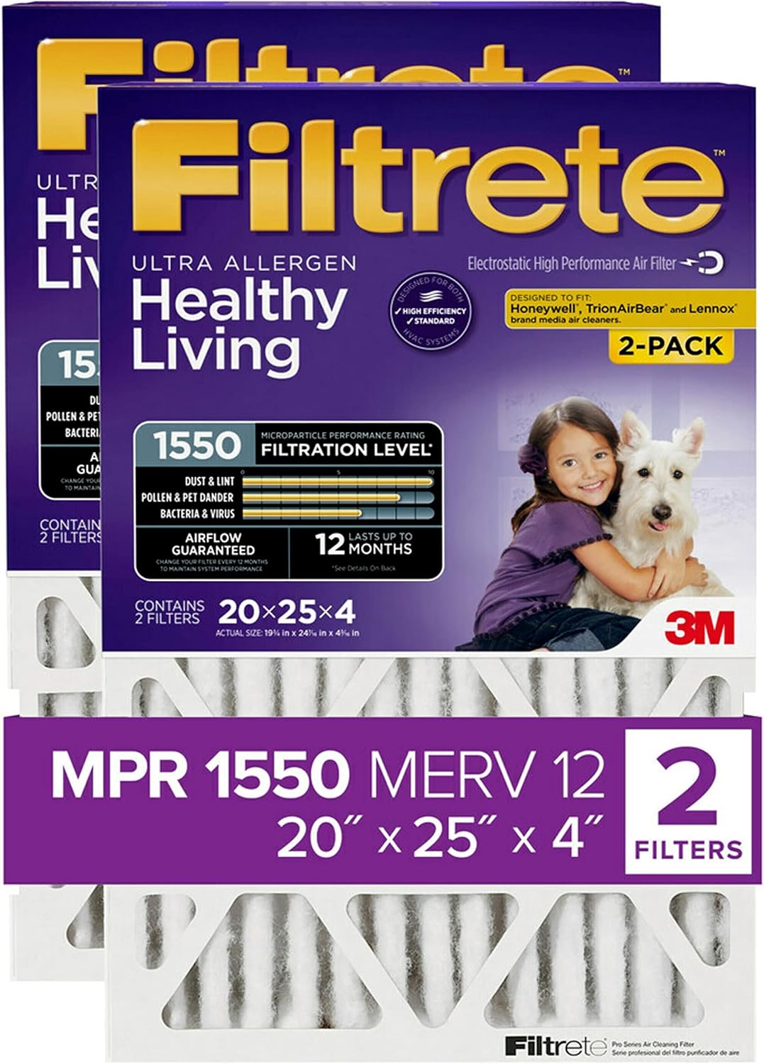 Filtrete AC Furnace Air Filter 20x25x4 for Healthy Living