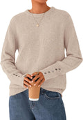 Fall Sweaters for Women Cozy Crewneck Pullover Button Sleeve - Casual