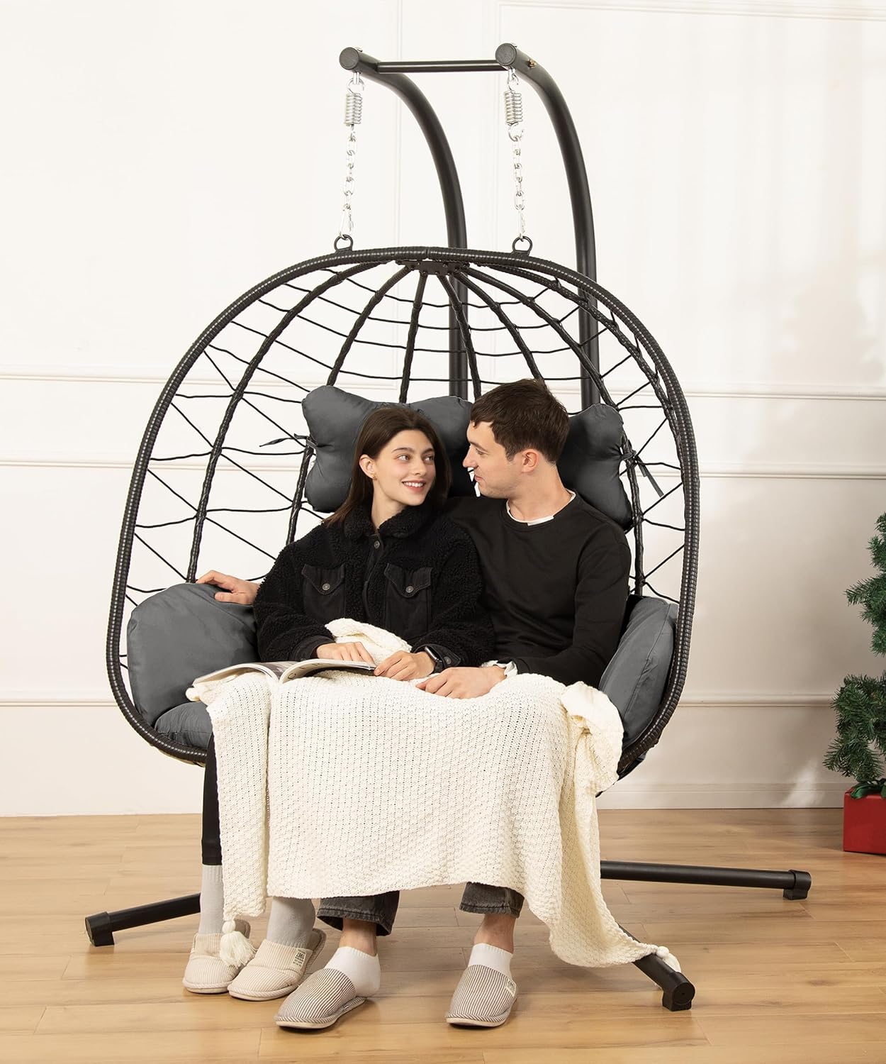 Double Egg Chair with Stand Hammock Swing Chair for Comfort
