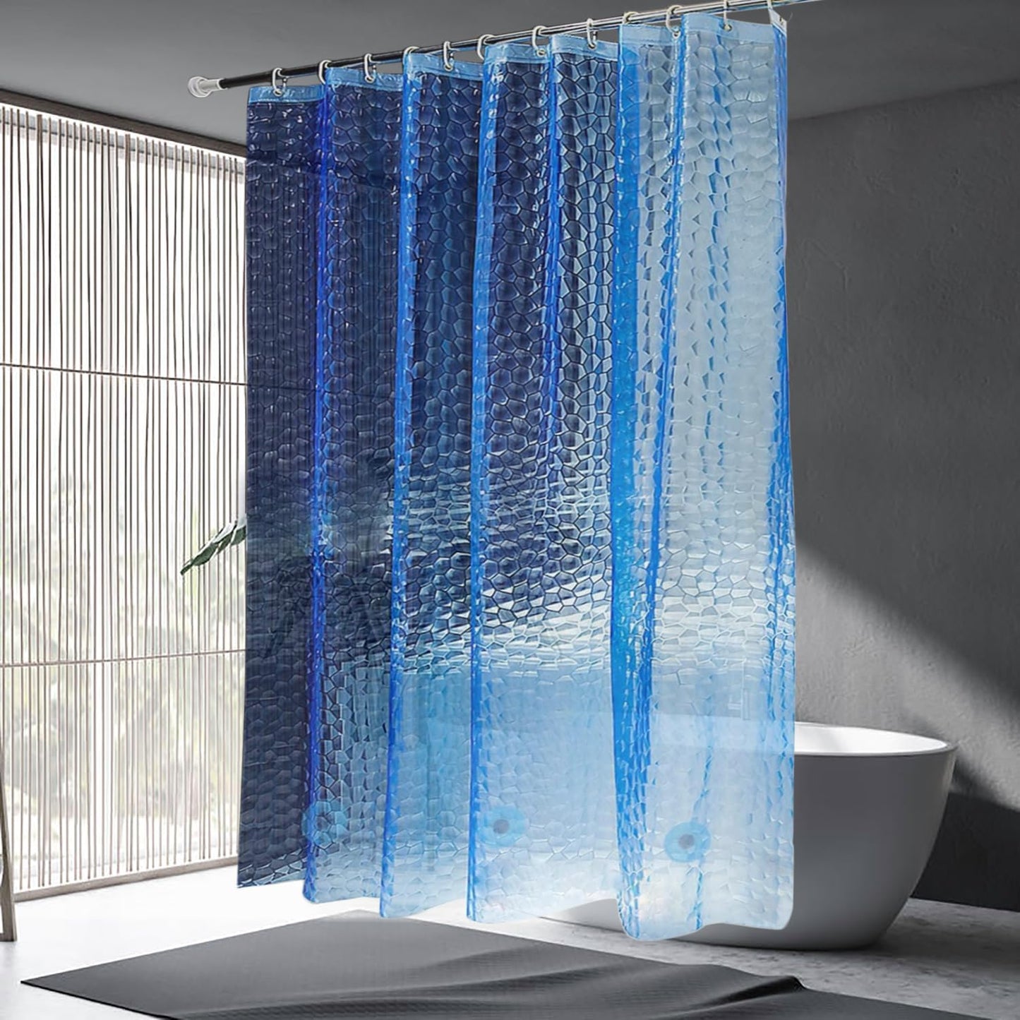 Waterproof Blue Shower Liner with Rustproof Grommets